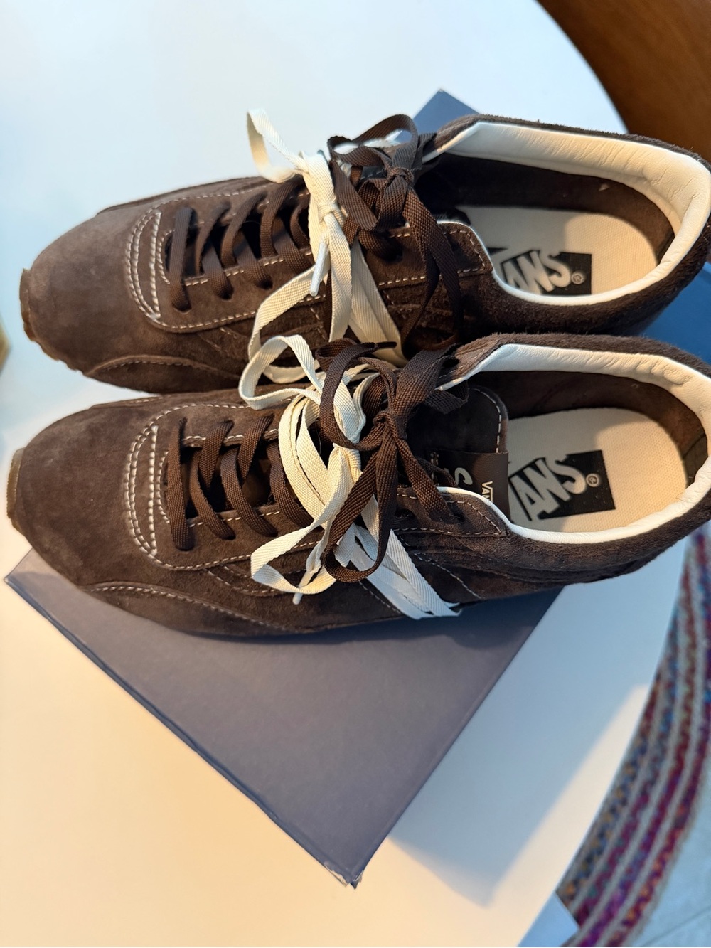 Women’s Vans Dark Brown Suede Sneakers with Contrast Cream Straps - Picture 2 of 3
